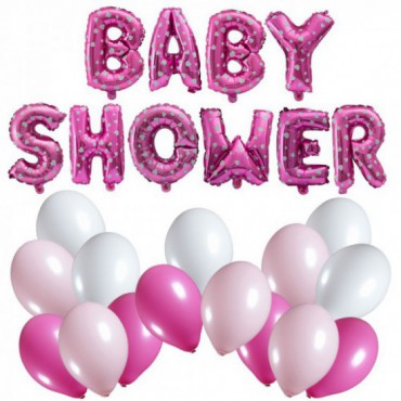 Zestaw Napis Baby Shower Różówy + Balony 15 mix
