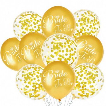 Balony Bride To Be Crystal/Złote Z Konfetti 10szt