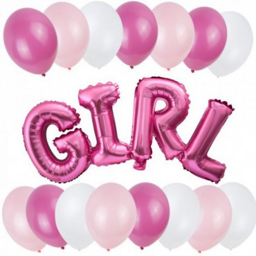 Zestaw Napis Girl Róż + Balony 15 mix