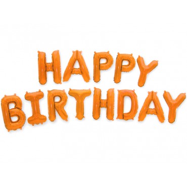 Balony Foliowe Napis Happy Birthday Pomarańcz