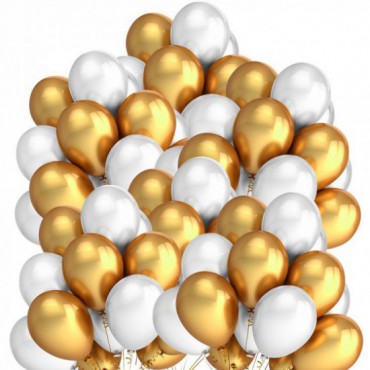 Balony Metaliczne Biel-Złoto 100szt