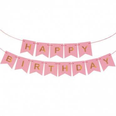Baner Różowy Happy Birthday 190cm
