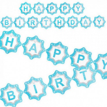 Baner Happy Birthday Śnieżynki Niebieski/Srebrny