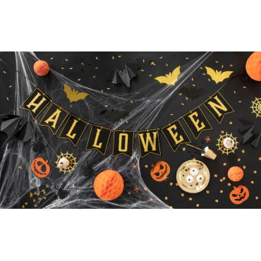 Baner Happy Halloween Czerń-Złoto 250cm