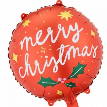 Balon Foliowy Okrągły Czerwony Merry Christmas