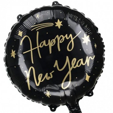 Balon Foliowy Okrągły Czarny Happy New Year