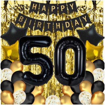 Zestaw Dekoracji Czarno-Złote Na 50 Urodziny