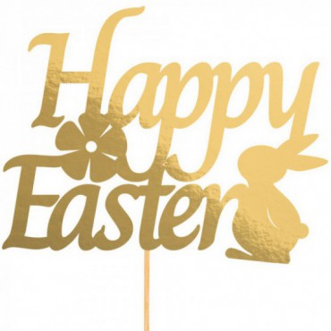 Topper Happy Easter Zając Złoto