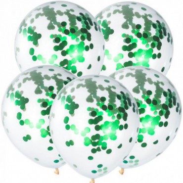 Balony Z Konfetti Zielonym 5szt