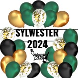 Zestaw Balonów Sylwester 2024 Czarny Zielone Balony