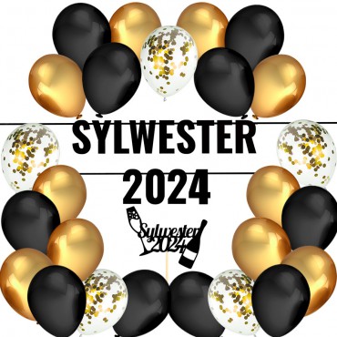 Zestaw Balony Sylwester 2024 Czarno Złoty