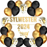 Zestaw Balony Sylwester 2024 Złoto Czarny