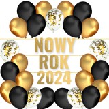 Zestaw Balony Nowy Rok 2024 Złoto Czarny