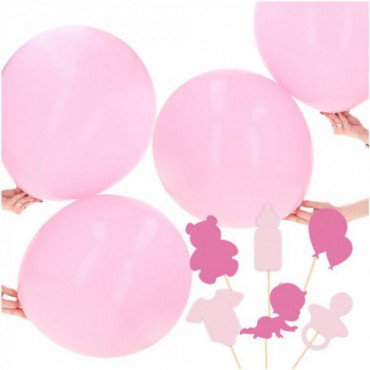 Balony Różowe 4szt+Zestaw Topperów
