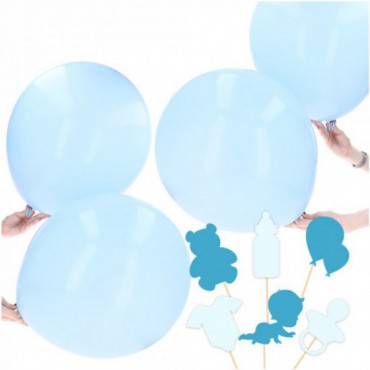 Balony Niebieskie 4szt+Zestaw Topperów