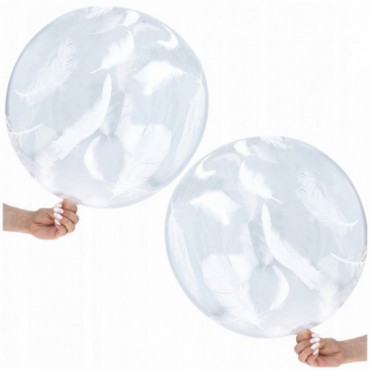 Balony Transparentne 50cm 2szt Białe Piórka
