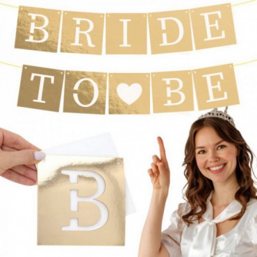 Baner Bride To Be Serduszka Złoto-Beermata