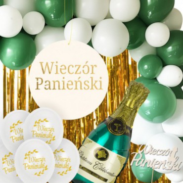 Zestaw Wieczór Panieński Biel/Zieleń Balon Szampan Balony