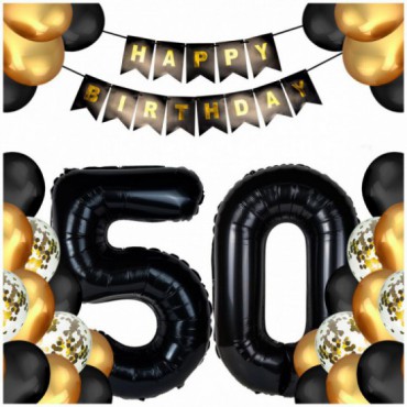Balony 50 Urodziny Czerń/Złoty