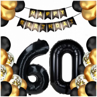 Balony 60 urodziny czerń/złoto