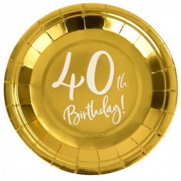 Talerzyki Papierowe Okrągłe 40th Birthdayb Złoto