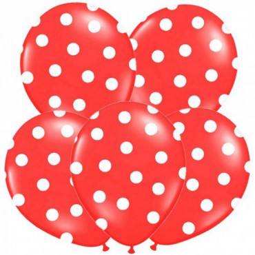 Balon Kropki - Czerwony w Białe 5szt