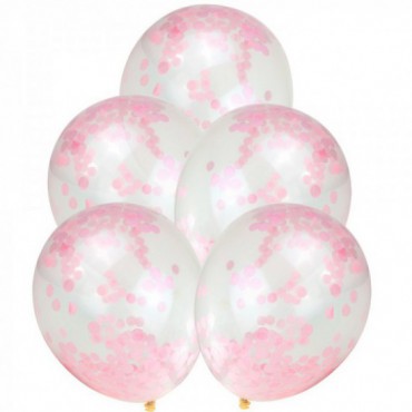 Balony Crystal Z Różowym Konfetti 5szt