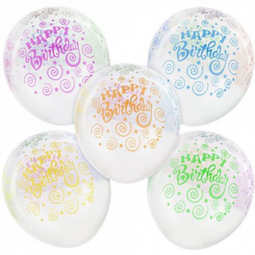 Balony Crystal Z Nadrukiem Happy Birthday 5szt