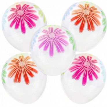 Balony Crystal Z Nadrukiem Kolorowych Kwiatów 5szt